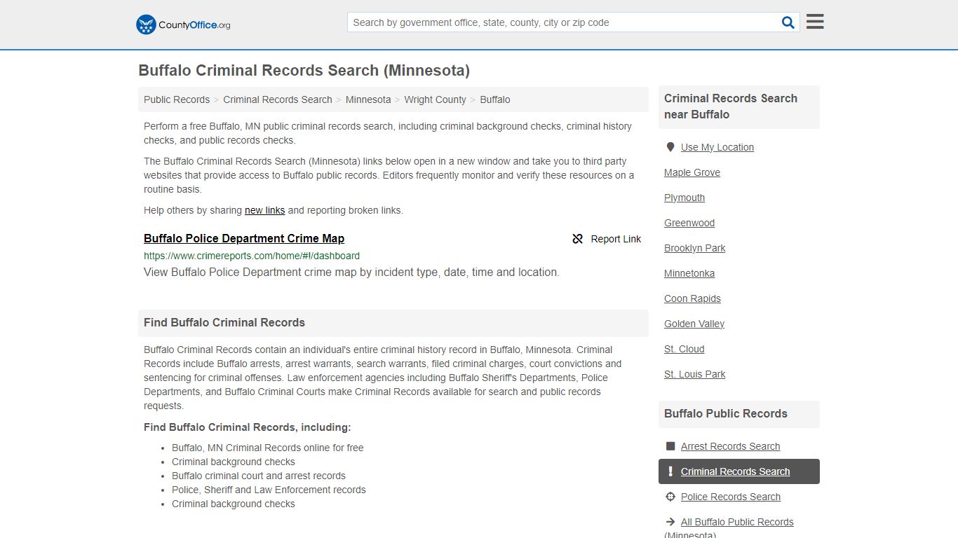 Buffalo Criminal Records Search (Minnesota) - County Office